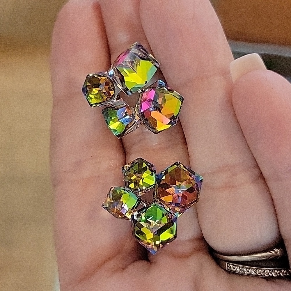 AURORA BOREALIS Prismatic Cube Cluster Earrings, S925 posts